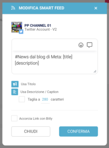 La finestra di modifica delle impostazioni del canale di destinazione dello Smart Feed