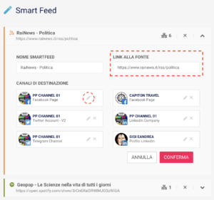 La nuova interfaccia di gestione e modifica degli Smart Feed