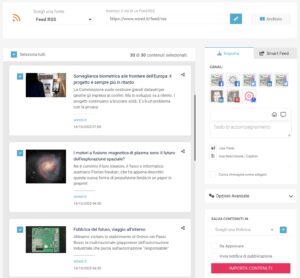Il nuovo layout della pagina di importazione dei contenuti