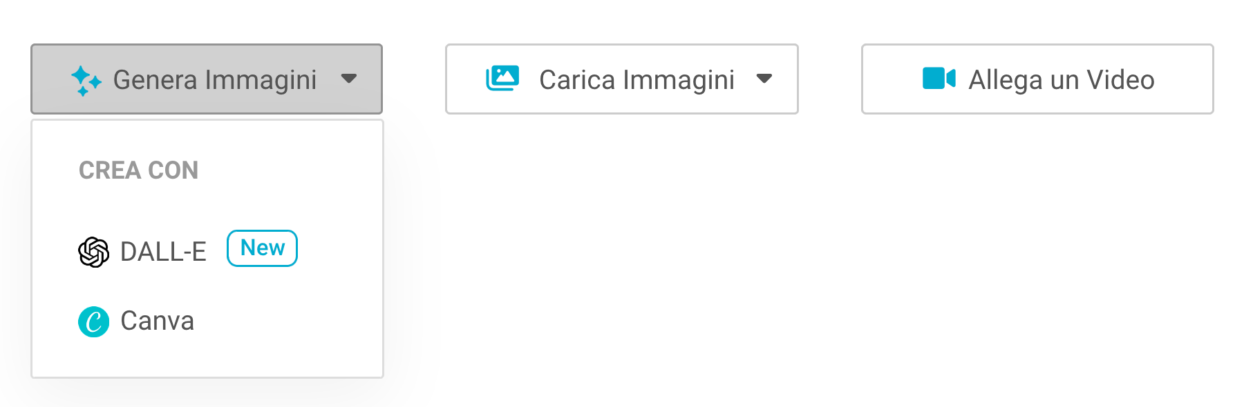 Il nuovo pulsante/menu "Genera Immagini"