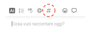 AI toolbar - pulsante suggerimento hashtag