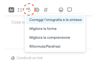 AI toolbar - menu miglioramento testo