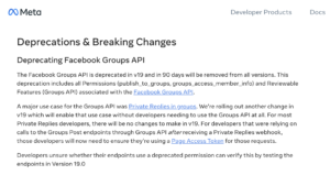 annuncio ufficiale di Meta sulla dismissione dell'API Groups di Facebook
