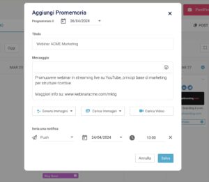 Finestra di impostazion di un nuovo promemoria