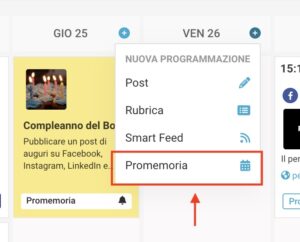 Il menu per creare un promemoria dal calendario di PostPickr