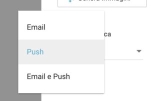menu di scelta della tipoligia di notifica da ricevere