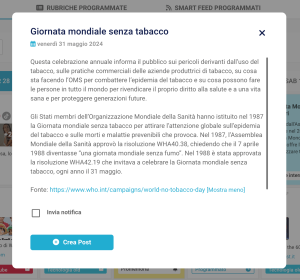 La finestra con i dettagli di un evento