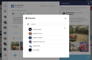 Inserimento di una mezione personalizzata per un canale Facebbok