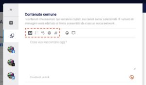 Schermata del Post Editor con il gruppo di icone dell'AI Assistant evidenziate