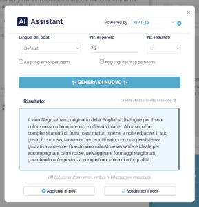 Risultato dell'elaborazione di un prompt libero