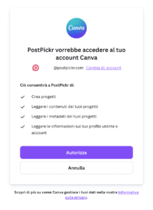 Autorizzazione account Canva