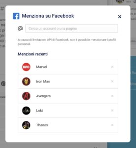 Schermata della sezione Menzioni Recenti di una pagina Facebook