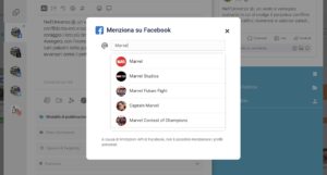 Menzioni su FB - ricerca ed autosuggerimento menzioni corrispondenti