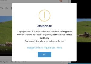 Esempio di avviso di video non conforme ai requisiti API di Facebook