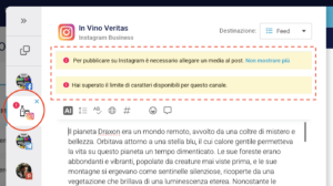 Dettaglio della sidebar dei canali che mostra uno dei canali aggiunti contrassegnato da una icona di avviso con un punto esclamativo rosso