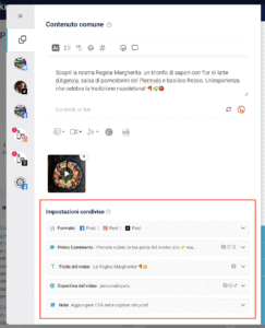 sezione del Post Editor di PostPickr che permette di gestire le impostazioni avanzate condivise tra i vari canali social