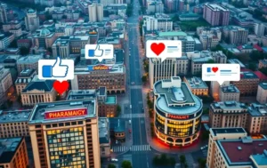 Immagine evocativa delle notifiche dei social, viste dall'alto di una città | PostPickr
