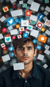 Il volto di un ragazzo sovrastato dai loghi dei principali social network | PostPickr