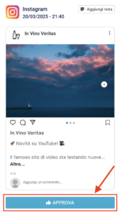 Anteprima post Instagram programmato per approvazione