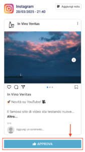 Anteprima post Instagram programmato per approvazione