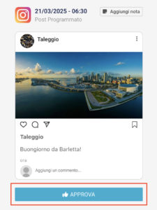 Anteprima post Instagram programmato per approvazione