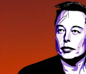 Elon Musk patron di X (ex Twitter) in un ritratto con sfondo rosso | PostPickr