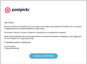 Esempio email di invito PostPickr per nuovi utenti clienti.