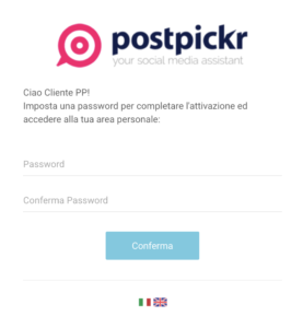 Pagina per impostare la password di un account PostPickr