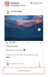 Anteprima post Instagram programmato e approvato