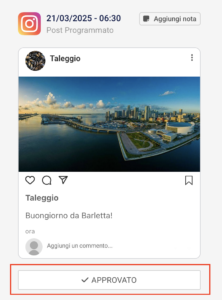 Anteprima post Instagram programmato e approvato
