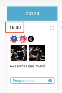 Post programmato nella sezione Calendario di PostPickr con dettaglio sull'orario di programmazione