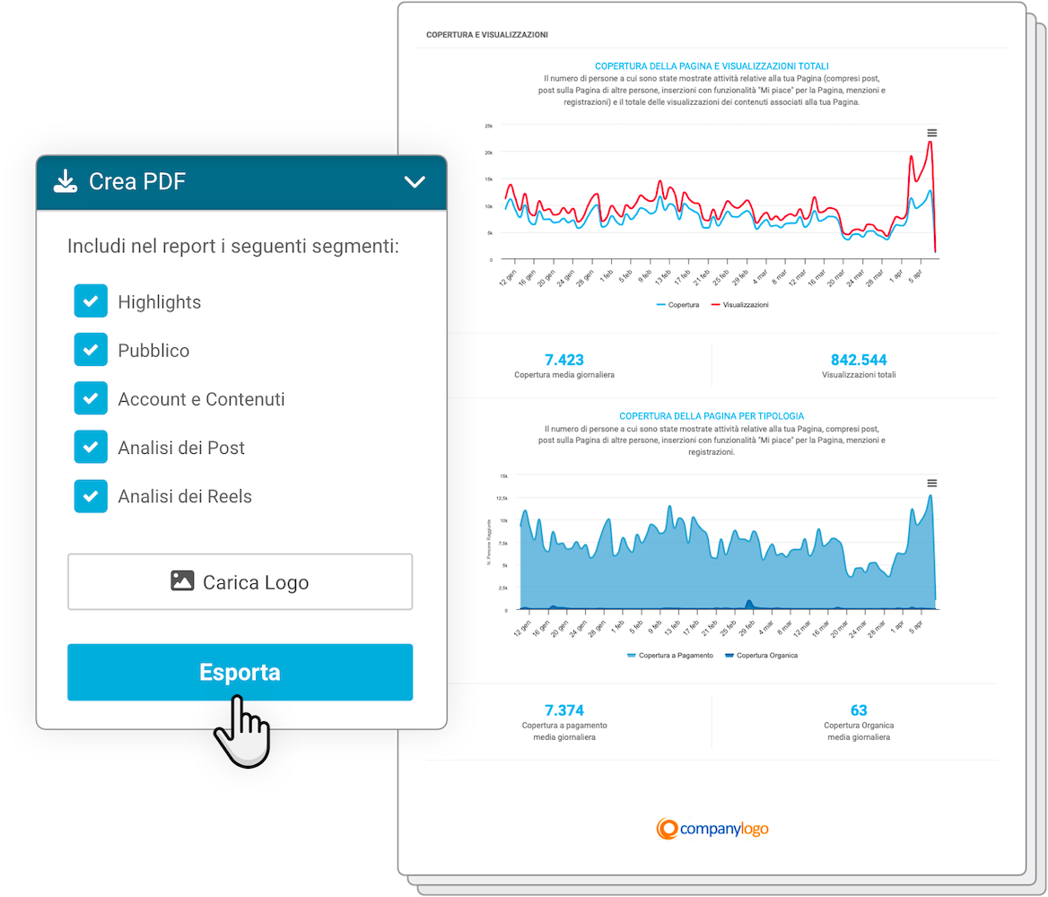 Esportazione report social in PDF