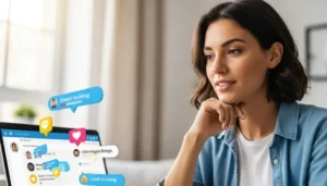 Social manager donna osserva like, mi piace e commenti arrivare a profusione in una community di successo | PostPickr