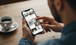 Utente uomo scorre un carosello aumentando il suo tempo di permanenza sui contenuti social | PostPickr