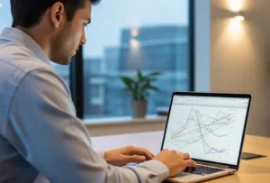 Social manager che al suo notebook analizza i picchi stagionali dei diversi argomenti durante l'anno | PostPickr