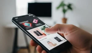 Mano di donna scorre carosello sullo smartphone | PostPickr