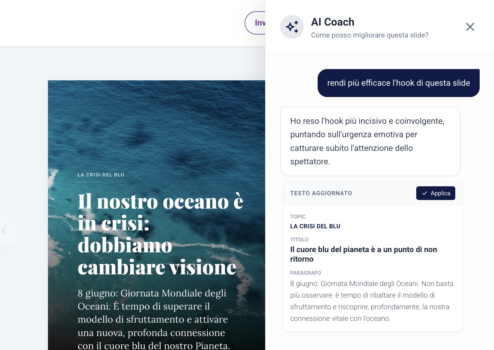 Il pannello di gestione dell'AI Coach