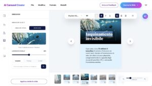 Schermata panoramica dell'editor delle slide di AI Carousel Creator