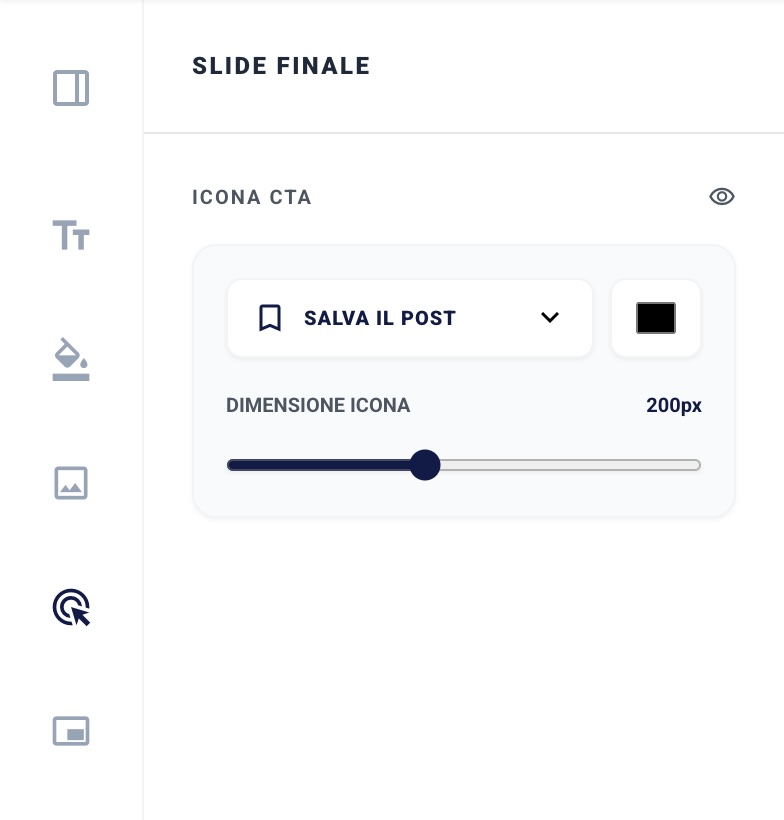 La sezione "Slide Finale" della sidebar delle impostazioni