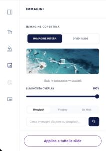 La sezione "Immagini" della sidebar delle impostazioni