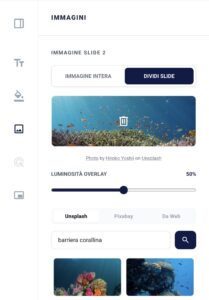 La sezione "Immagini" della sidebar delle impostazioni