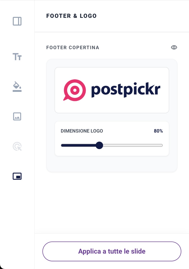 La sezione "Footer & Logo" della sidebar delle impostazioni
