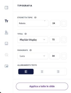 La sezione "Tipografia" della sidebar delle impostazioni